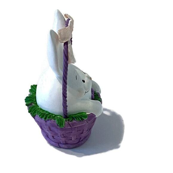 White Bunny Tree Ornament Egg Shaped Painted Purple Easter Basket Rabbit - Picture 6 of 8